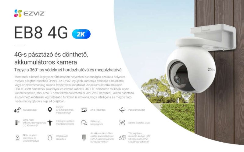 Ezviz EB8 4G 2K akkumulátoros 4G kamera